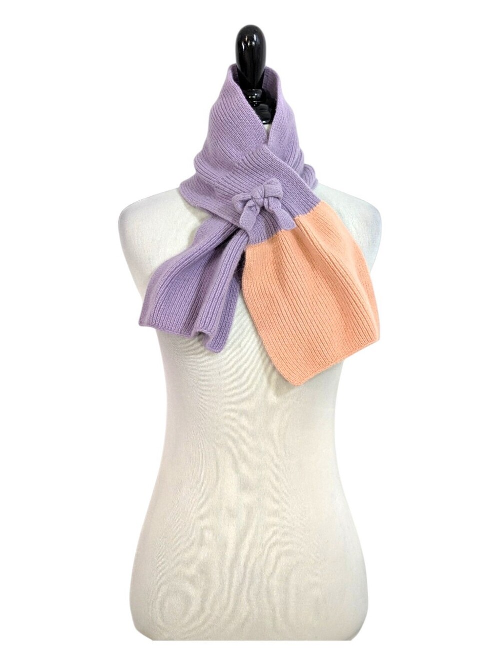 Vintage Portolano Short Scarf - Purple & Coral Peach Lambswool & Rabbit Angora